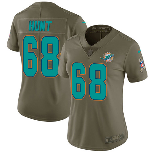 Nike Miami Dolphins #68 Robert Hunt Olive Women Stitched NFL Limited 2017 Salute To Service Jersey->women nfl jersey->Women Jersey